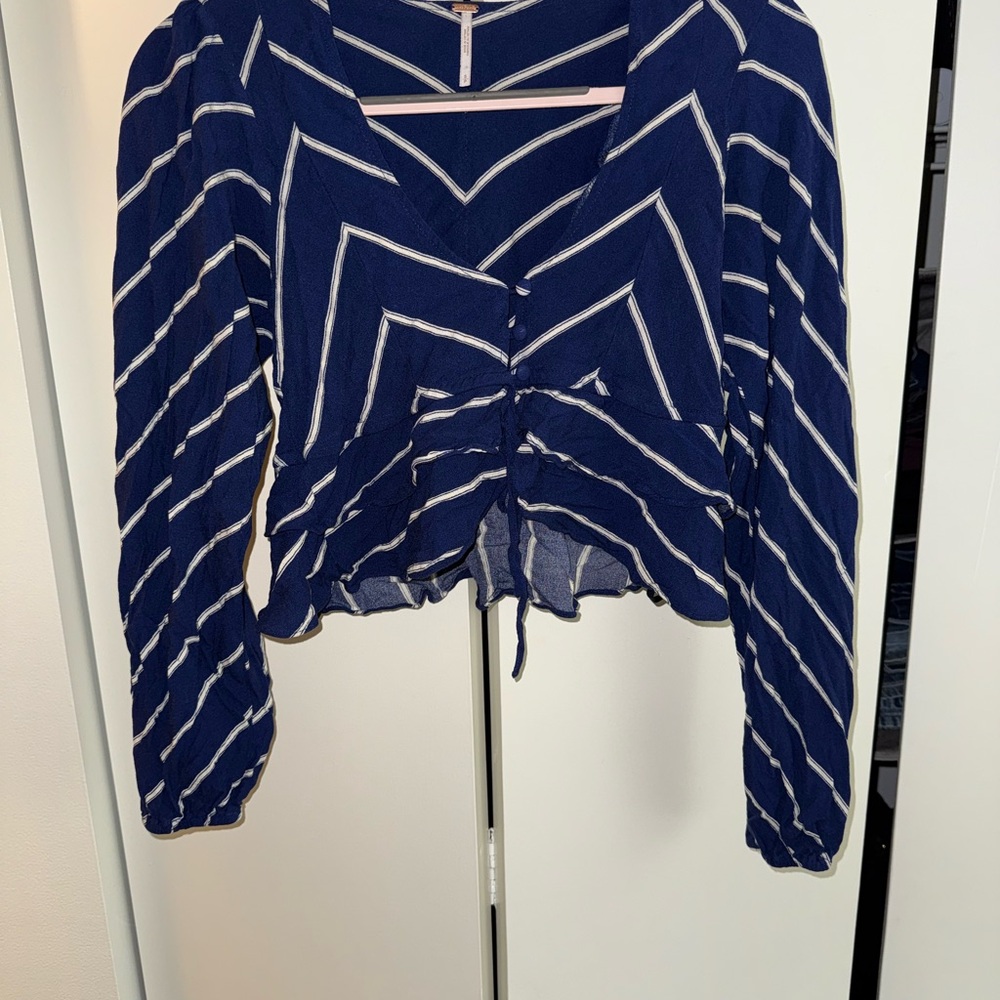Navy Blue Striped Women's Top
